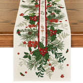Artoid Mode holly pine cone leaves table runner for festive dining and protection.