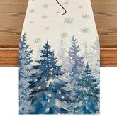 Artoid Mode ink wash painting Christmas trees table runner, perfect for holiday entertaining.