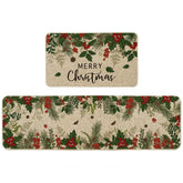 Artoid Mode Leaves Holly Merry Christmas kitchen mat 17x29 with festive pattern for holiday entryways.
