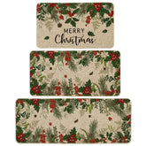 Artoid Mode Leaves Holly Merry Christmas 17x29 kitchen mat protects floors with festive style.