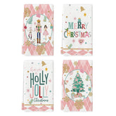 Artoid Mode Pink Nutcrackers kitchen towels draped elegantly for festive decor and daily drying.