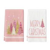 Artoid Mode pink Xmas tree dish towel ready for everyday drying and festive kitchen decor.