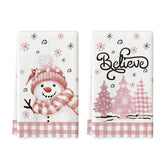 Artoid Mode pink Xmas tree snowman dish towel, soft and absorbent for quick drying