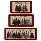 Artoid Mode red buffalo plaid Xmas Trees kitchen mat adds festive style and floor protection.