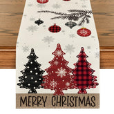 Artoid Mode red pine trees table runner adds festive flair and tabletop protection.