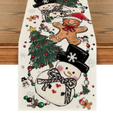 Artoid Mode snowman gingerbread table runner brightens festive dining.