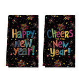 Artoid Mode towels front view with black polka dots and star fireworks for festive drying.