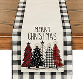 Artoid Mode Waterclor buffalo plaid table runner full view for festive holiday tables.