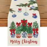Artoid Mode Xmas balls blue and white table runner close-up pattern adds festive flair