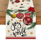 Artoid Mode Xmas Balls Pine Poinsettia table runner with festive pattern enhances holiday tables.