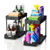Artzon under-sink organizer with slide-out basket for easy access to cleaning supplies.