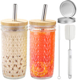 ASANMEYO diamond-texture 24oz glass cup for smoothies and iced drinks.