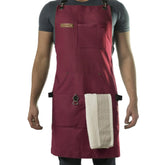 Asaya Chef apron front view with bottle opener for quick grilling access.