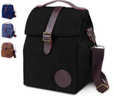ASEBBO insulated lunch bag in black waxed canvas, leak-proof for all-day meals