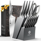 ASETY knife block with built-in sharpener keeps blades ready for precise prep.