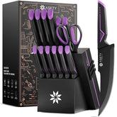 ASETY knife set with built-in sharpener block for ready-to-use blades