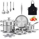 ASKSCICI stainless steel cookware set with glass lids shown for versatile cooking