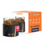 Asobu whiskey glass with insulated sleeve, midnight marble close-up keeps whiskey cold