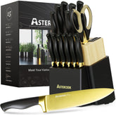 Astercook 15-piece knife set in block with built-in sharpener