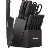 Astercook 15-piece knife set in block with built-in sharpener for quick maintenance