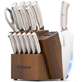 Astercook knife set block with dual sharpener for blade maintenance and storage