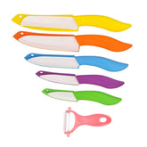 Astylway ceramic knife set with colorfully coated handles and covers for safe storage.