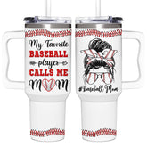 AT2Z GLOBAL Baseball Mom 40oz tumbler with handle for easy on-the-go sipping.