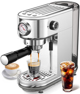 ATATIX espresso machine with milk frother, front view for a compact home setup.