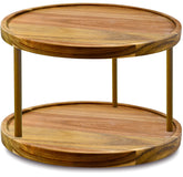 AUAM 12-inch two-tier acacia lazy Susan showing natural grain for spice storage.