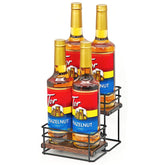 AUATRONNE 4-bottle syrup organizer rack on countertop boosts organization and accessibility.