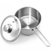 Aufranc 2qt tri-ply saucepan with glass lid for clear monitoring and even heat