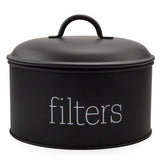 AuldHome Design basket coffee filter holder in black keeps filters organized on the counter.
