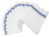 Aunti Em's Kitchen dish towels set with blue stripes, embroidery-ready surface for crafts