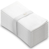 Aunti Em's Kitchen white cotton napkins folded on table for upscale dining