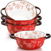AVLA 4-pack ceramic soup bowls with double handles for easy serving.