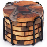 Avocrafts coaster-set with holder shows cedar grain and surface protection.