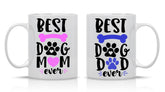AW Fashions Best Dog Mom Best Dog Dad mugs set, ideal for couples' mornings.