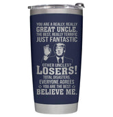 AWTHATMAZING great-uncle-tumbler in navy keeps drinks hot or cold on the go.