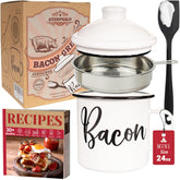 Ayerphalo bacon grease container with strainer on countertop keeps cooking fat clean and ready