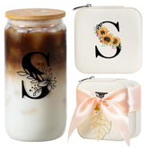 AYGXU initial glass cups with lids and straws for iced drinks on the go