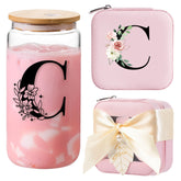 AYGXU initial jewelry box in pink with sunflower motif keeps necklaces and earrings organized and protected.