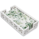 Ayiaren white wooden guest towel holder on a table for elegant napkin display.