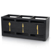 Ayiaren wooden silverware holder on countertop with three compartments for organized service