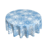 Aytipun light blue winter round tablecloth with snowflakes, ideal for cozy indoor dining and surface protection.