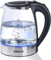 AZEUS CX-817 front view of 1.8L kettle showing sleek stainless steel finish and proximity to countertop