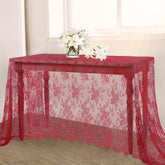 B-COOL Red Vintage Lace Tablecloth 60x120 on a rectangular table for wedding setup