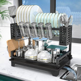 B-Land 2-tier dish drying rack top view showing compact kitchen organization.