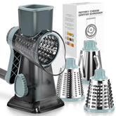 Badelite cheese grater front view with secure crank for quick shredding.
