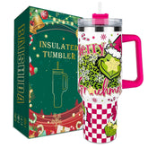 BAISHIDA 40oz Christmas Grinchi tumbler, full view, festive design and durability