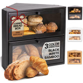 BakedBin corner bread box on countertop keeps loaves organized and within easy reach